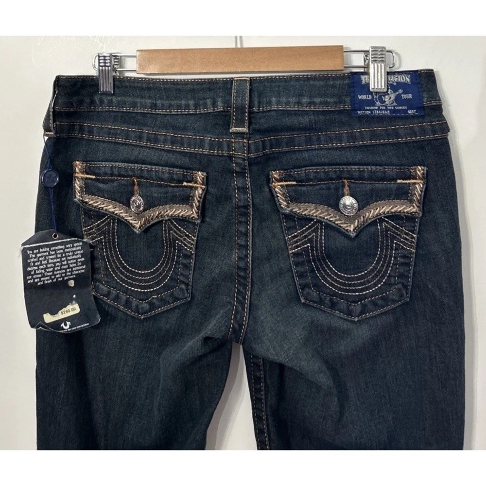 NWT Women's True Religion Straight Jeans Sz 31 Flap Pockets NEW $290